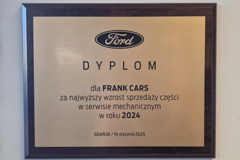 FRANK-CARS NAGRODZONY PRZEZ FORD POLSKA ZA NAJWIĘKSZY WZROST SPRZEDAŻY CZĘŚCI