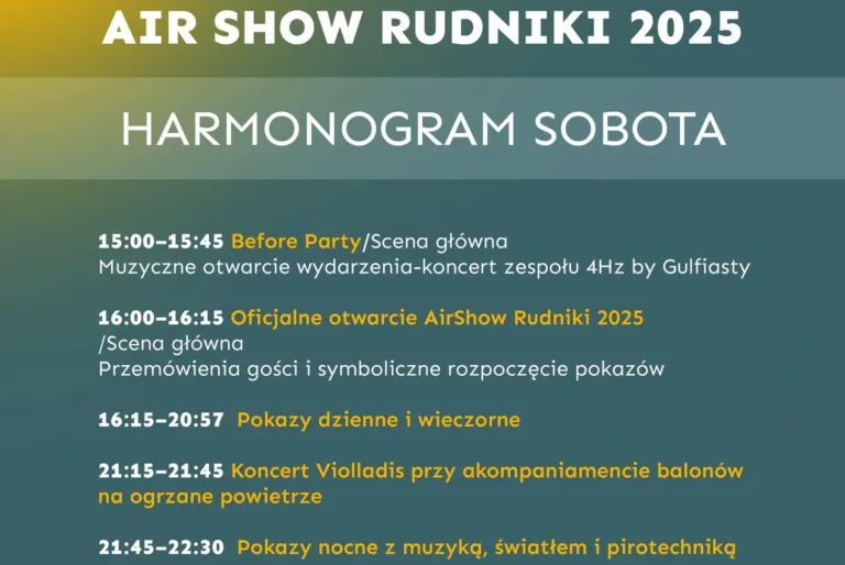AIR SHOW RUDNIKI 2025 – LOTNICZE EMOCJE I MUZYCZNE WRAŻENIA JUŻ W SOBOTĘ!