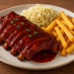 Żeberka barbecue z kapustą kiszoną i frytkami – klasyk w nowoczesnym wydaniu